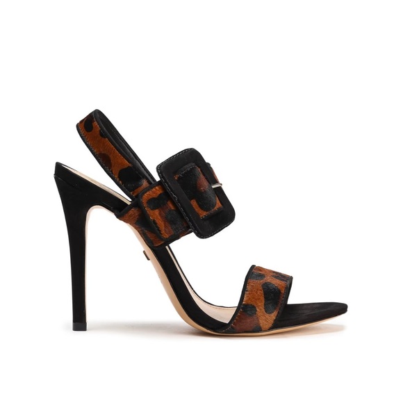 SCHUTZ Suede-trimmed leopard-print calf hair sandals - Picture 3 of 9